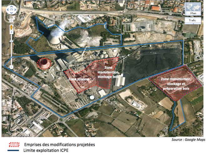 Plan du projet de centrale Provence 4 (Extrait de l'enquête publique). Plan du projet de centrale Provence 4 (Extrait de l'enquête publique).